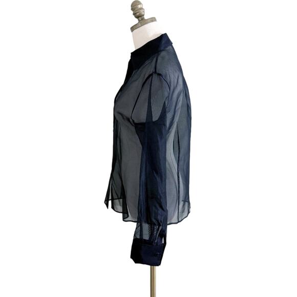 NWT Vintage 90s Casual Corner Black Sheer Mesh Button Down Top Sz 8 Long Sleeve - Picture 4 of 7